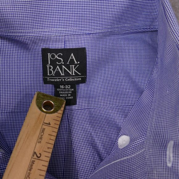 Jos A Bank Traveler Shirt Men 16 - 32 Blue  Button Down Long Sleeve - Picture 6 of 13